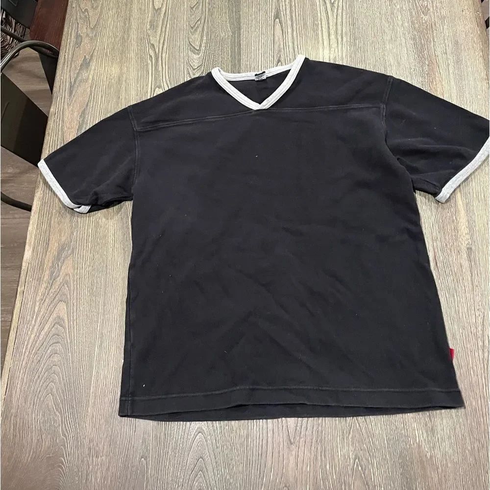 Levi's Classic Short Sleeve T-Shirt V-Neck Contrast-Trim Black White Size Medium